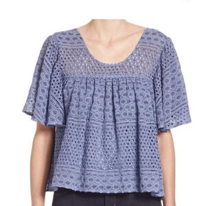 Prose & Poetry Marigold Bell Sleeve Blouse Blue Lace Top Women’s Size Small